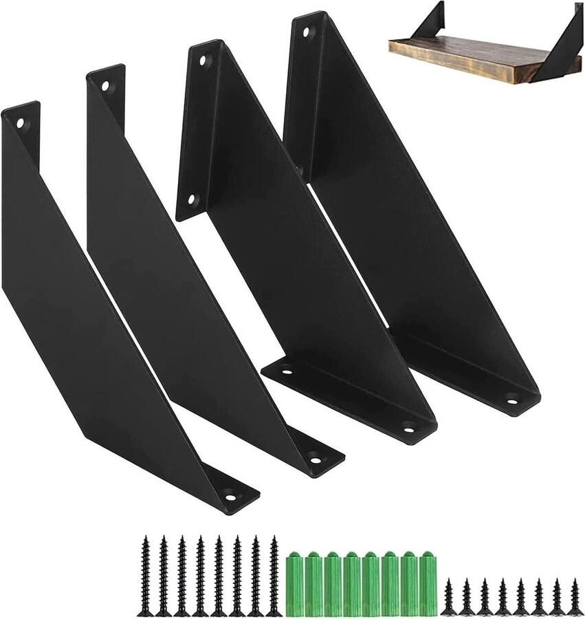 Zwart plankhouder voor zware lasten 20 cm stevige plankdrager voor opbergrek keuken doe-het-zelf rechthoekig design boekenkast kantoor 4 stuks