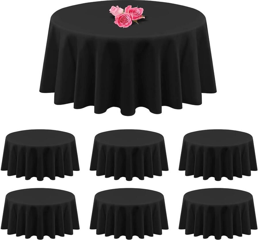 Zwart Rond Tafelkleed Set van 6 90 inch 100% Polyester