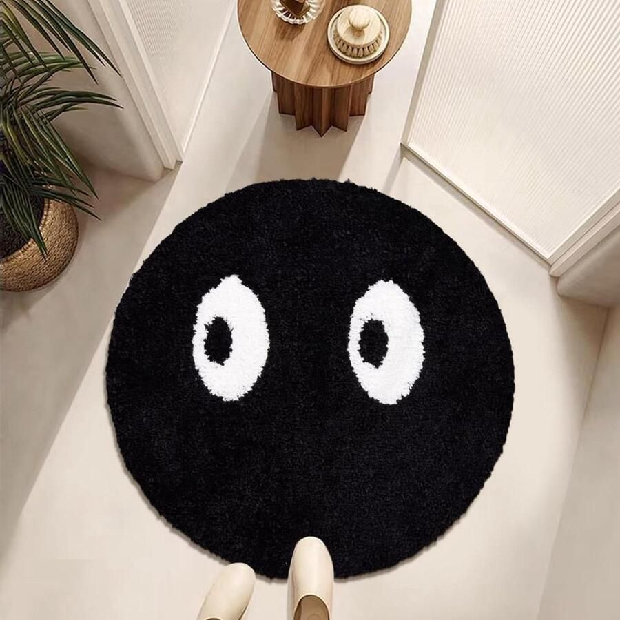 Zwart rond vloerkleed Antislip zacht voor kinderen 100 cm