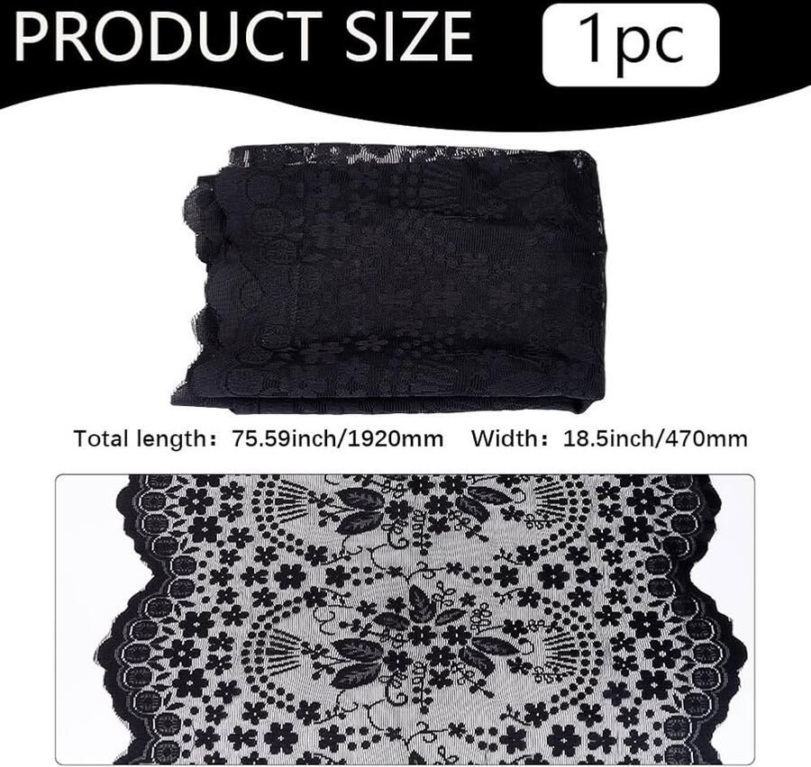 Zwart Rustiek Tafelloper Vintage Boho Decor 1 stuk Polyester