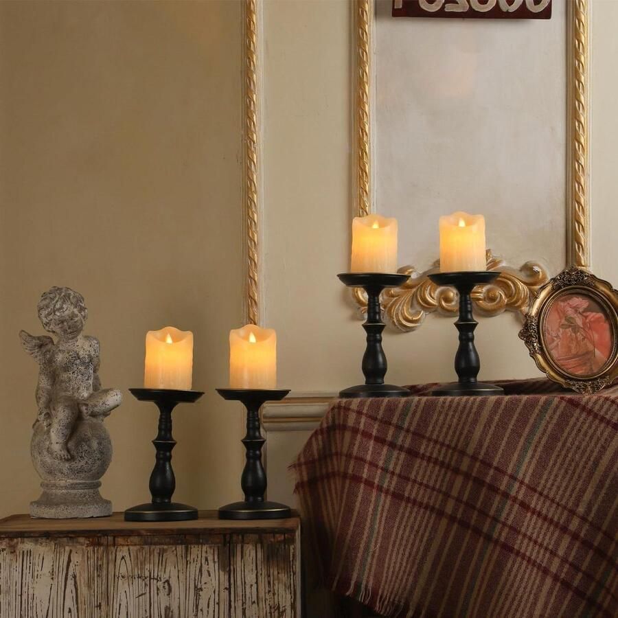 Zwart set van 4 vintage metalen kandelaars stompkaarsen kaarsenhouder voor decoratie eettafel bruiloft feest woonkamer Kerstmis