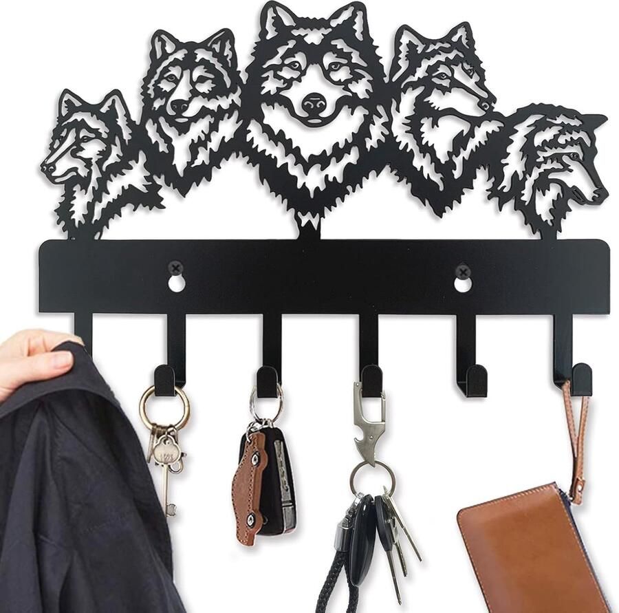 Zwart Sleutelplank met 6 Haken – Wandmontage zonder boren van multifunctionele organizer