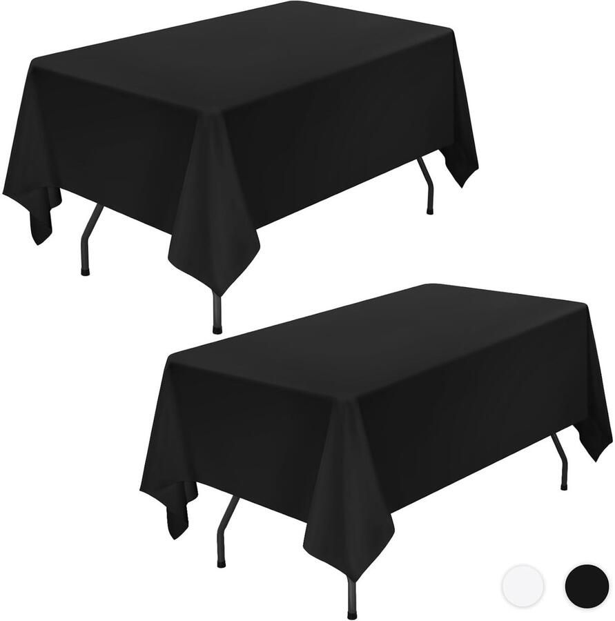Zwart tafelkleden vlekbestendig en kreukvrij set van 2 100% polyester 150 x 213 cm