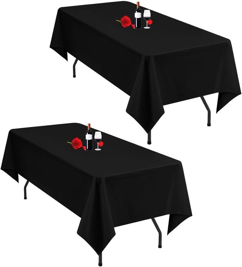 Zwart tafelkleed set van 2 premium polyester 153 x 260 cm