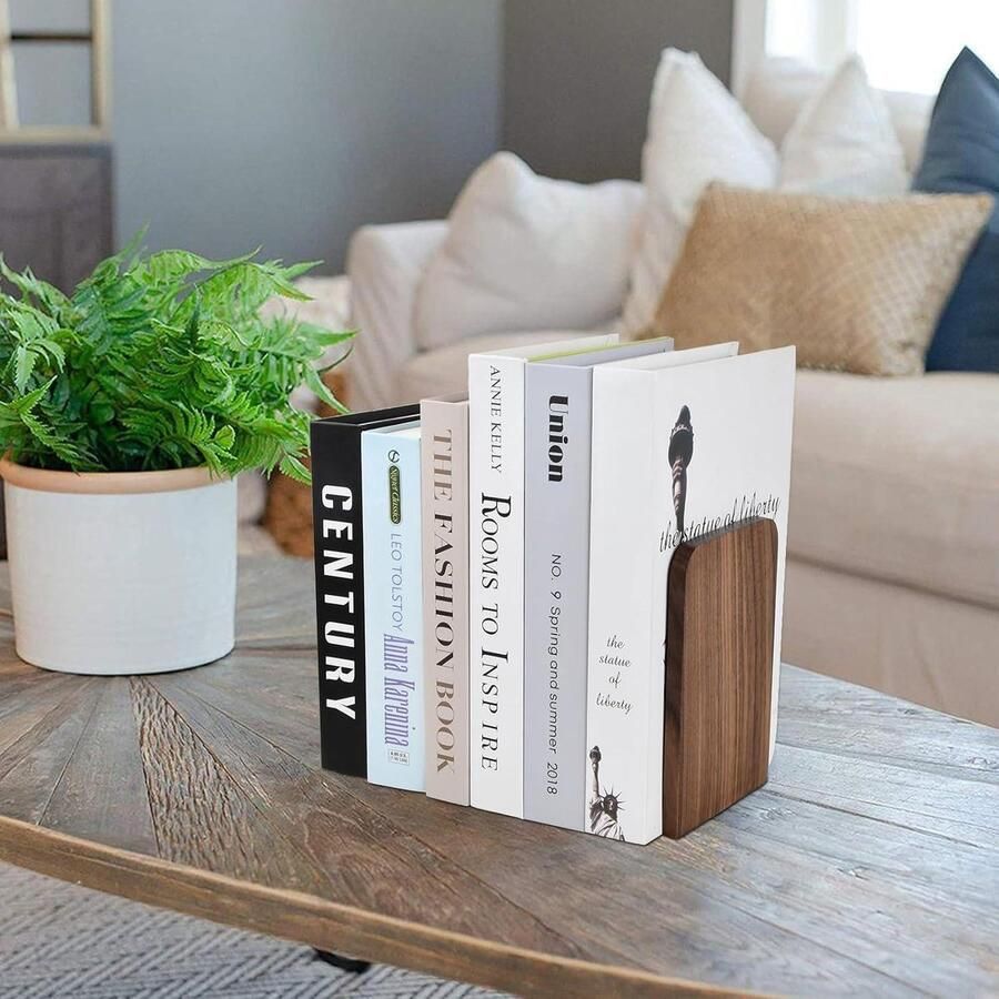 Zwart walnoothouten boekensteunen 13 x 8 cm Eenvoudige stijl Set van 2 Voor planken Organizer voor thuis kantoor bibliotheek Decoratief en als boekenstandaard - Foto 2