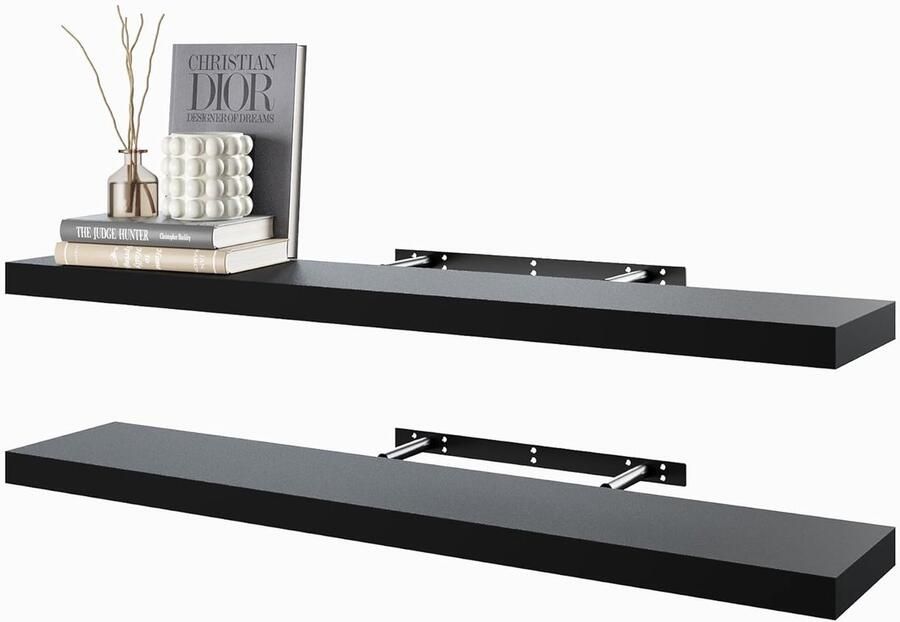 Zwart wandrek moderne zwevende planken 1 stuk MDF