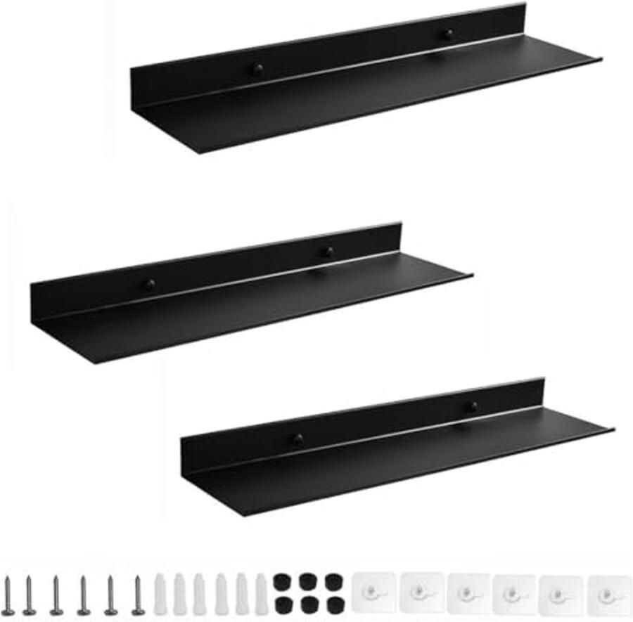 Zwart Wandrek Set van 3 40 cm Aluminium Zwevende Planken Voor Elke Ruimte