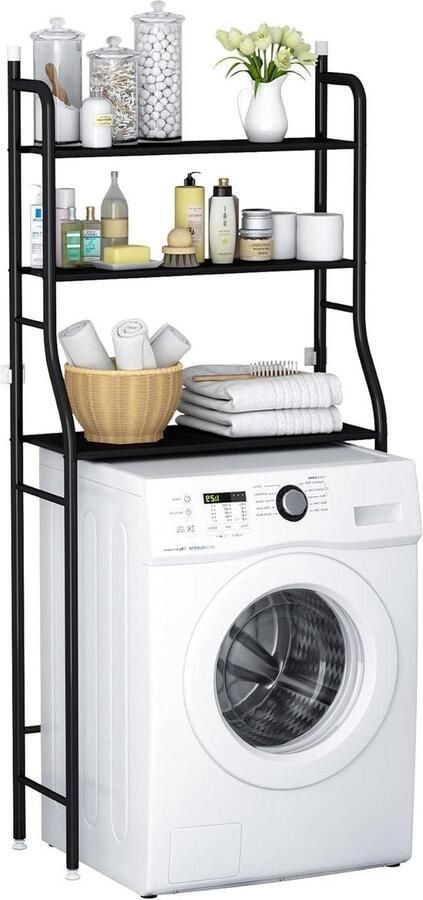Zwart wasmachine ombouw rek 163 x 68 x 25 cm met opbergruimte Bovenlader wasmachine rek zwart opbergrek