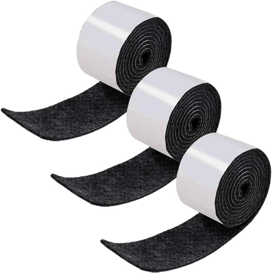 Zwart zelfklevend viltglijders 100 x 2 cm 3 rollen op maat te snijden antislip voor bescherming van meubels
