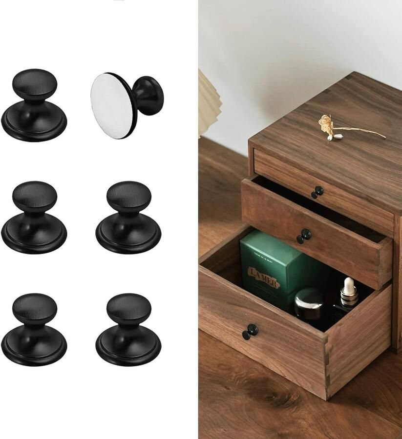 Zwart Zelfklevende Knoppen Voor Kasten en Koelkasten 6 Stuks Aluminium