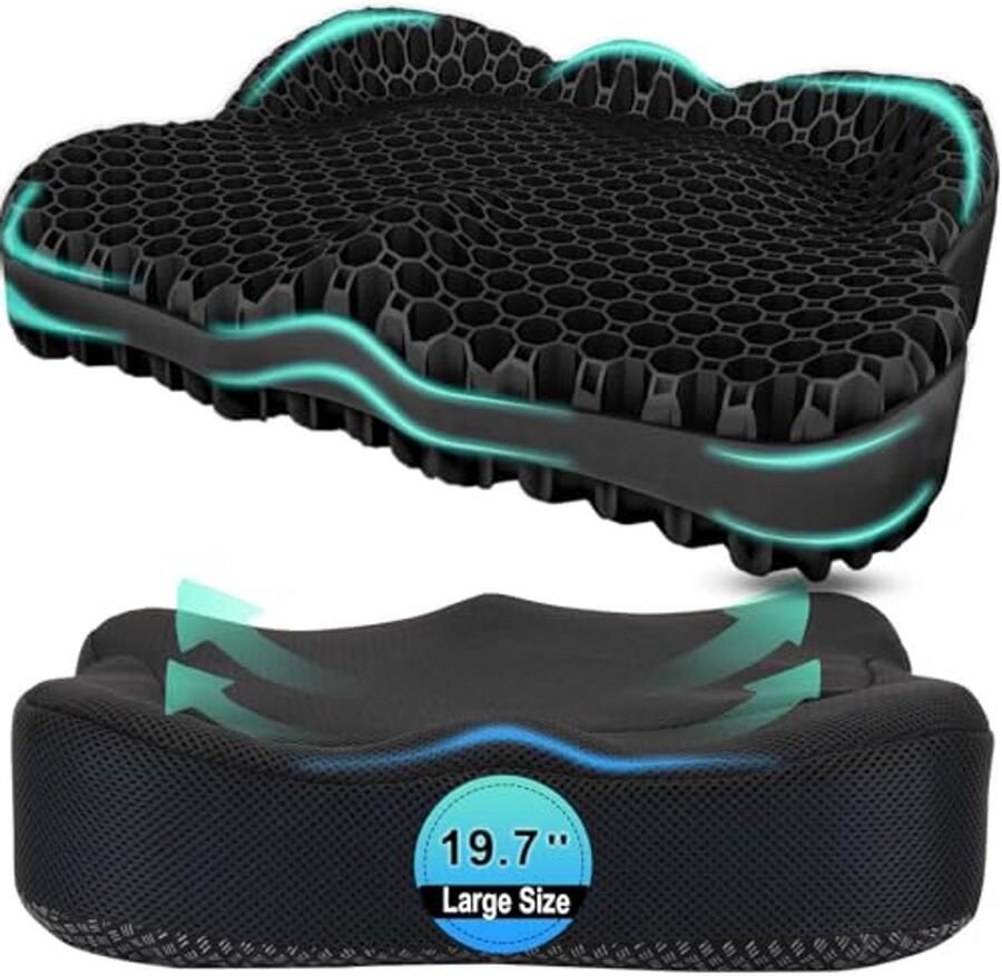 Zwart Zitkussen voor Pijnverlichting Gel Zitkussen voor Bureaustoel Rolstoel en Auto