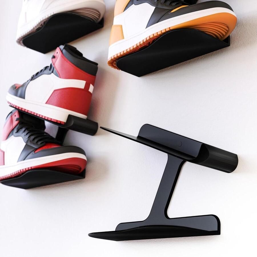 Zwart zwevend sneaker-muurbeugel schoenenplank wandhouder display 2 stuks