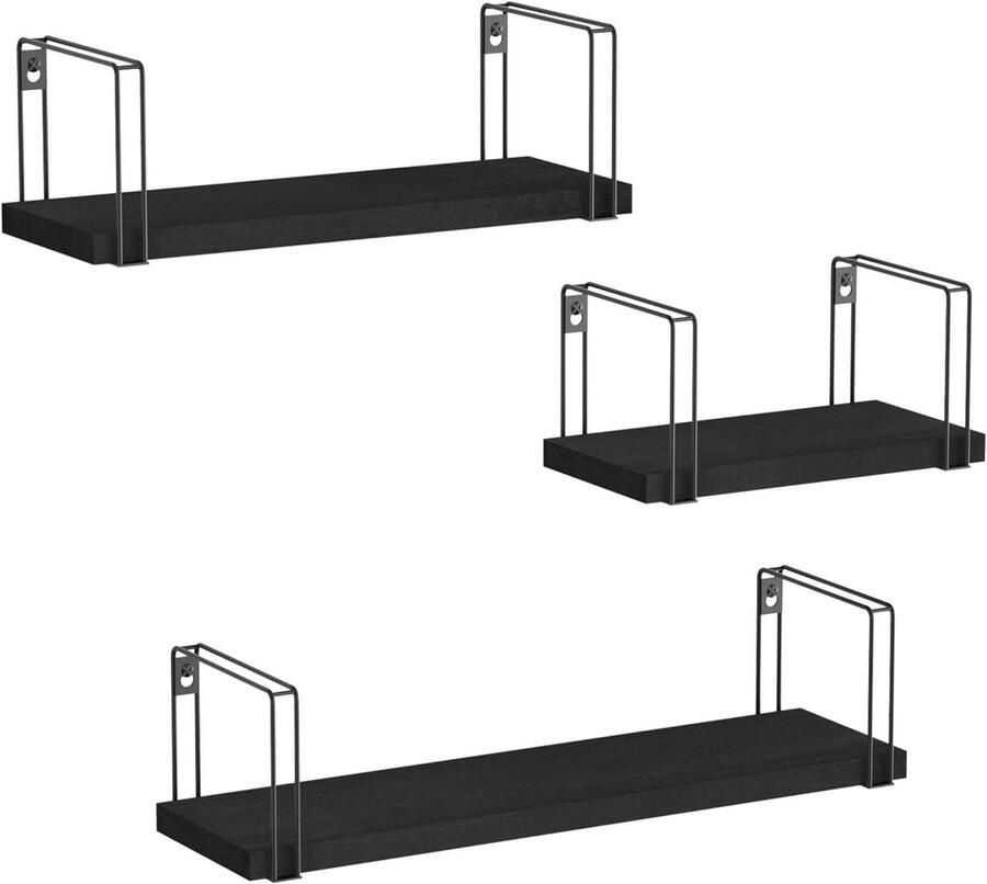Zwart zwevend wandrek set van 3 voor keuken kinderkamer woonkamer badkamer lengte 43 33 23 cm
