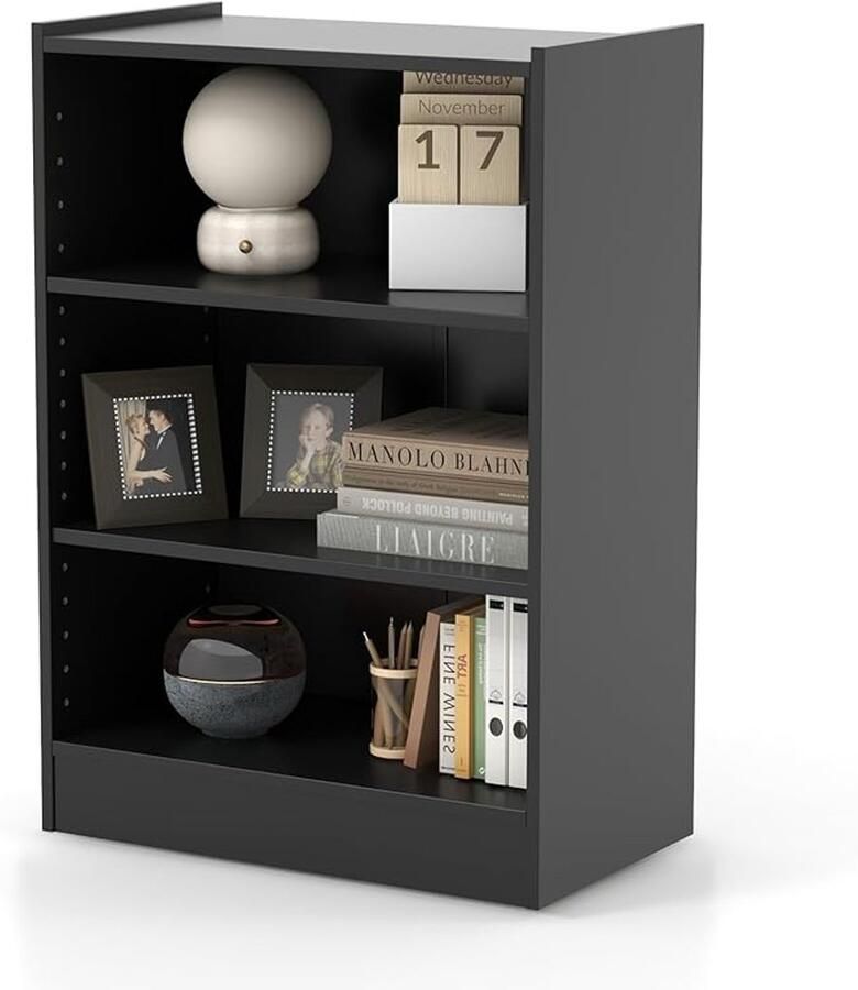 Zwarte 3-traps boekenkast Met verstelbare planken Voor woonkamer of kantoor