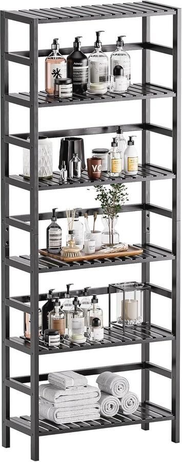 Zwarte 6-Laags Verstelbare Boekenplank voor Badkamer Woonkamer en Keuken