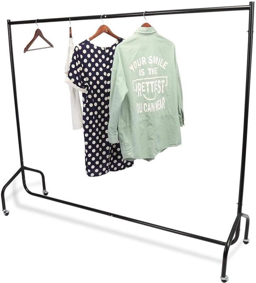 Zwarte 6FT Stalen Kleding Rail met Wielen – Draagbare Kleerhanger voor Woonkamer en Slaapkamer