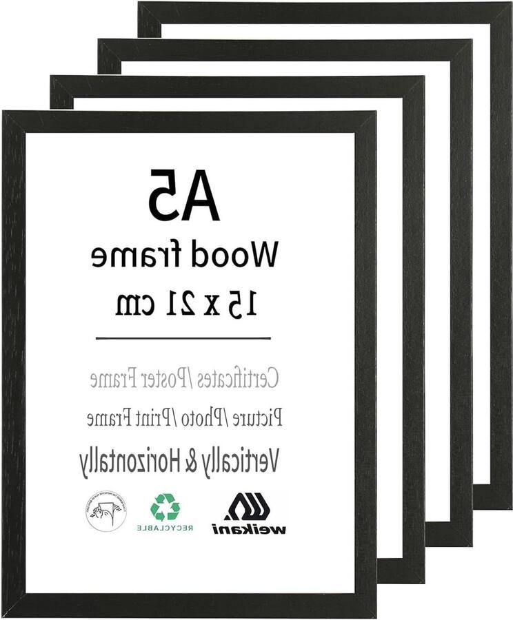 Zwarte A5 Fotolijst Houten Fotolijsten Geschikt voor Wand en Tafel 4 stuks Zwart Hout 15 x 21 cm