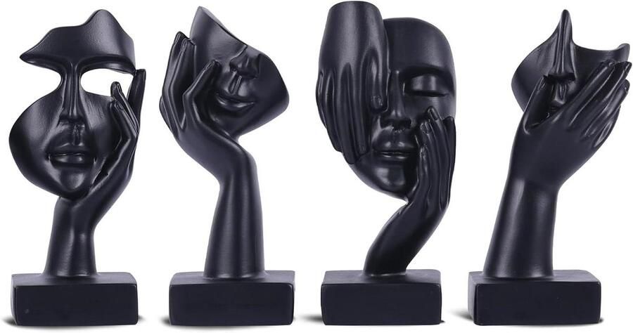 Zwarte abstracte denker beeldje set van 4 voor vrouwen decoratief home art standbeeld voor accenten in slaapkamer bureau tv-standaard salontafel