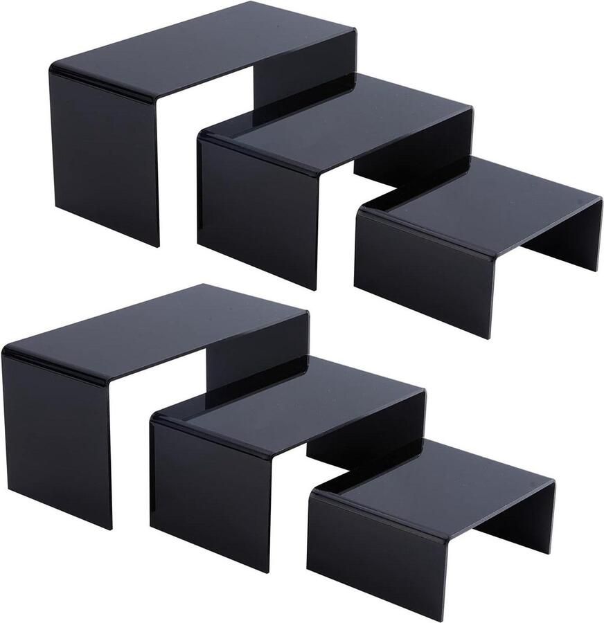 3 maten zwarte acryl display riser grote decoraties plank riser voor popfiguren en tafeldecoraties standaards sieraden en snoep display