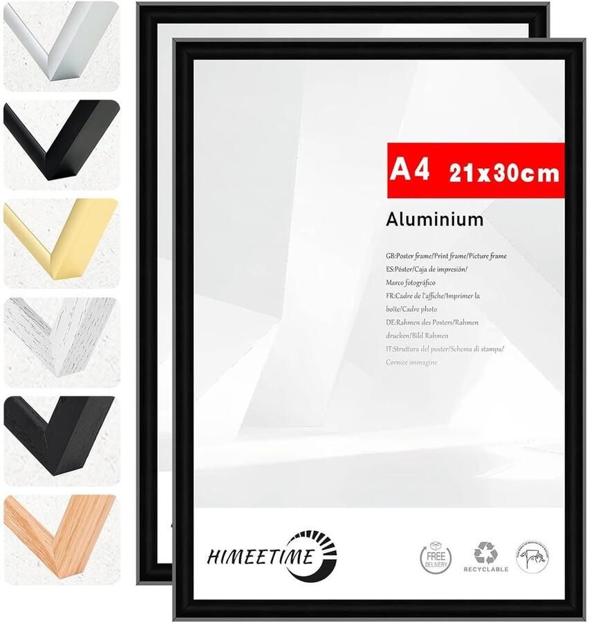 Zwarte Aluminium A4 Fotolijst Voor Wand en Tafel 1 stuk Zwart Aluminium