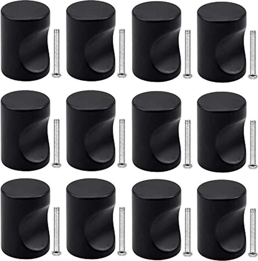 Zwarte Aluminium Kastdeur Knoppen 12 Stuks Moderne Cilinder Design