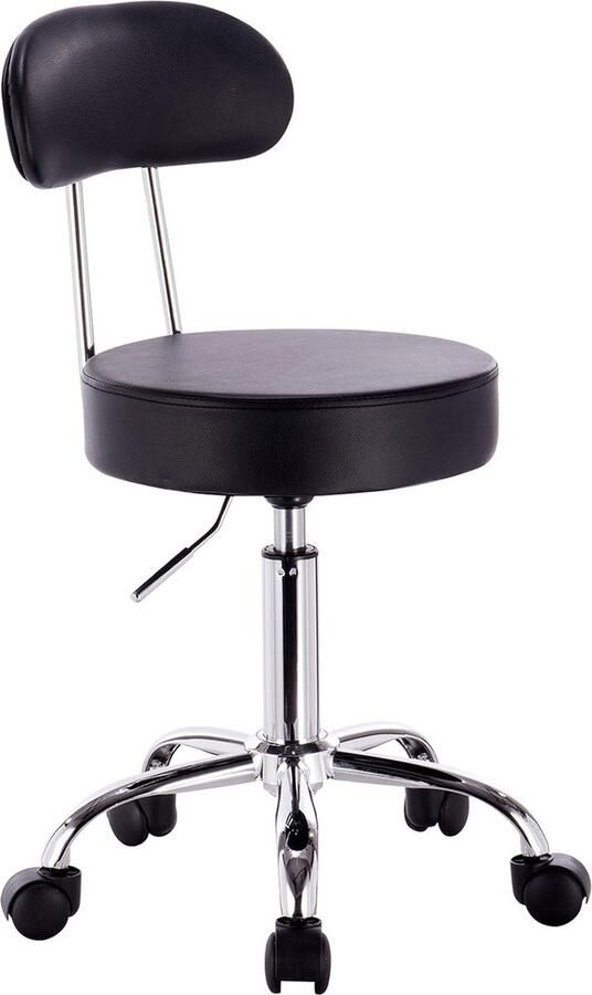 Zwarte barkruk schoonheidssalonkruk werkstoel 360° draaistoel verstelbare metalen barstoel