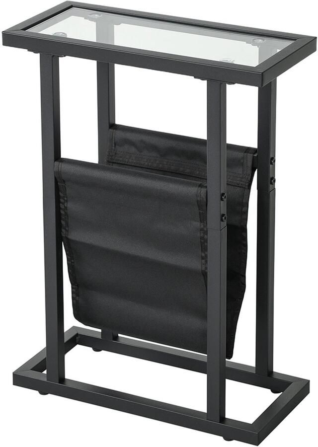 Zwarte bijzettafel moderne tijdschriftenhouder met smalle opbergvakken voor de woonkamer