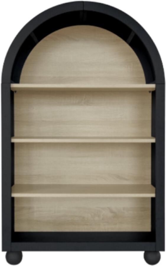 Zwarte boekenkast met een gebogen design 120 cm hoog vier niveaus met veel opbergruimte modern design geschikt voor woonkamer slaapkamer studeerkamer en kantoor. (70 5 x 30 x 116 cm)