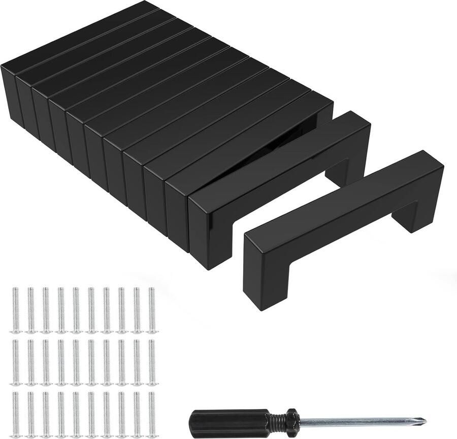 Zwarte deurgrepen keukens 12 stuks 96 mm gatafstand