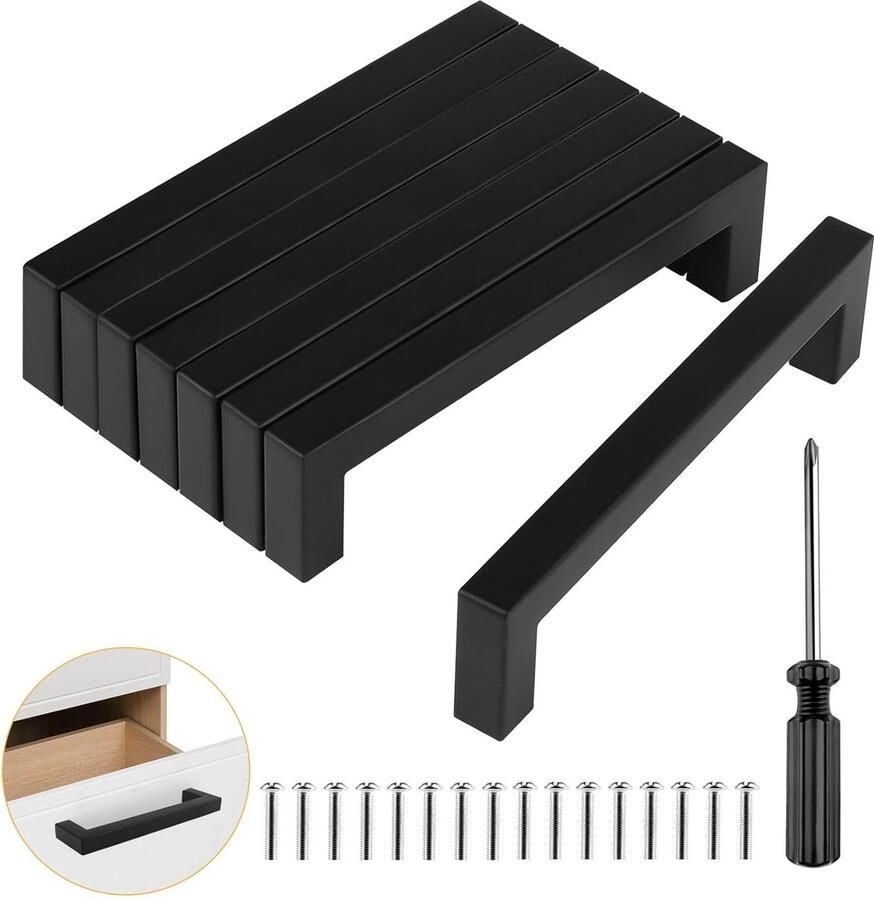 Zwarte deurgrepen voor keuken 8 stuks Kastgrepen met schroeven en gereedschap 128 mm