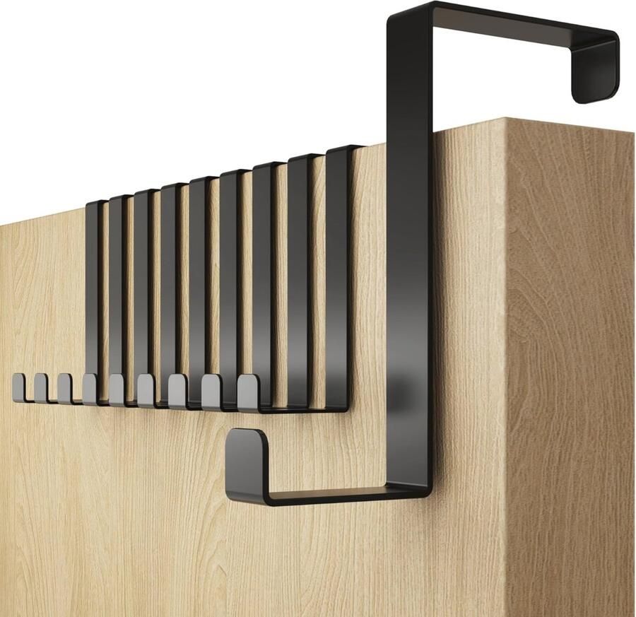 Zwarte Deurhaken Set van 10 – Ruimtebesparende Ophanghaken zonder Boren – Ideaal voor Kleding en Handdoeken