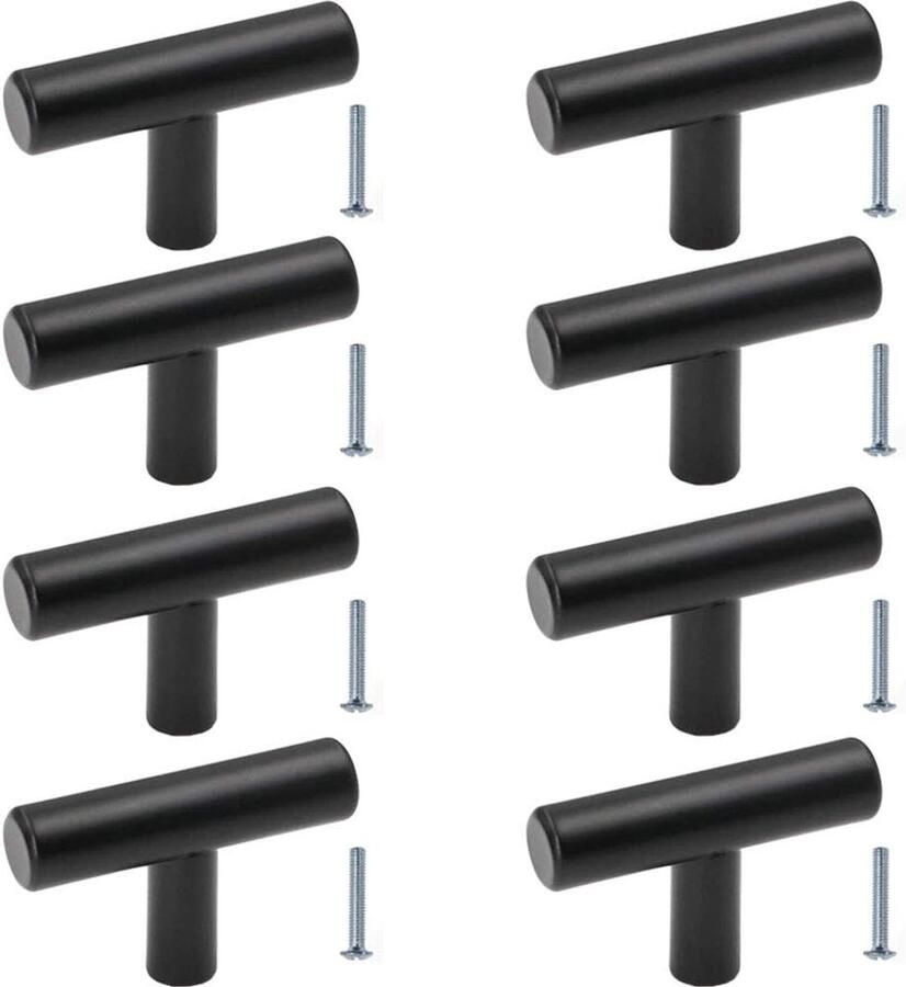 Inovra Plus Deurknoppen Zwart Roestvrij Staal 8 Delige T Balk Kasten Tijdloos Design Eenvoudige Installatie Voor Keukenkasten en Meubels Inclusief Montagemateriaal 50 mm