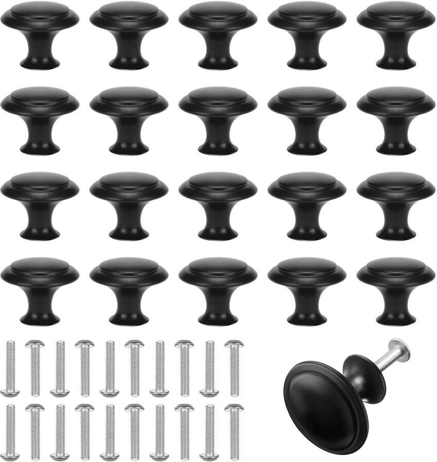 Zwarte Deurknoppen Ronde Kastknoppen 20 stuks 30 mm