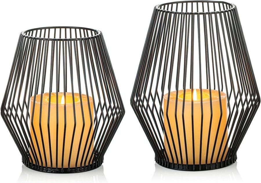 Zwarte draadkooi kandelaar set van 2 vintage metalen kandelaar houder voor woonkamer tafels kerst bruiloft decoratie eetkamer open haard accessoire