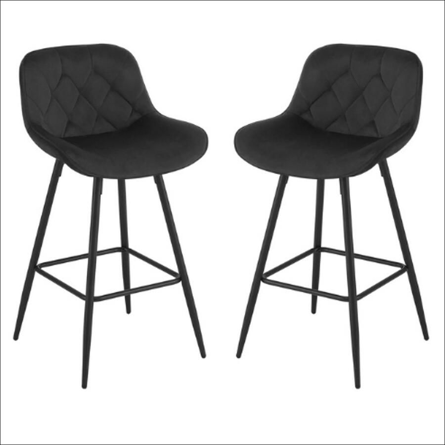 Zwarte fluwelen barkruk 2 PCS Barkrukken met Rugleuning Ergonomisch Ontwerp Gevoerde Zitting Duurzaam Metaalframe Met Voetsteun Anti-slip Vloerbescherming Modern Design Multifunctioneel Gebruik 150 kg Draagvermogen