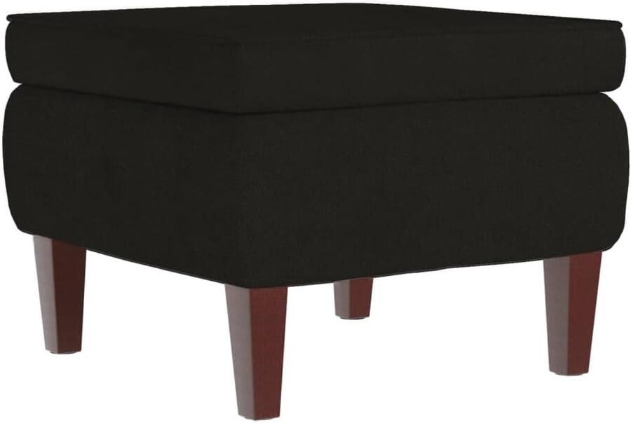 Zwarte Fluwelen Kruk met Houten Poten Voetenbankje voor Huiskamer en Gang