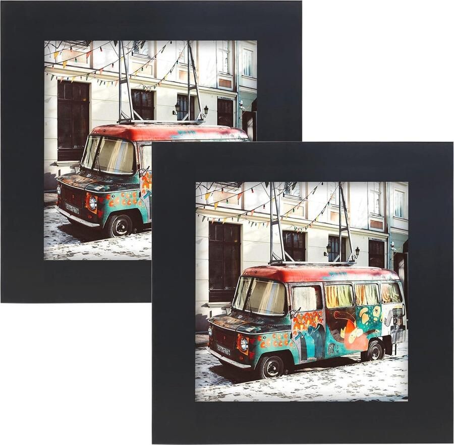Zwarte Fotolijsten 4x4 Inch Klassiek Houten Frame voor Wand en Tafel Display (2 Pack)
