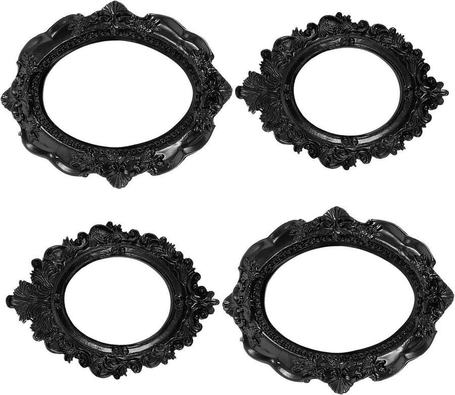 Zwarte Fotolijsten Vintage Decor Set van 4 Kantoor & Bureau Decoratie Antieke Fotolijst Retro Stijl Hars Materiaal Kleine Formaat Tafel Accessoire
