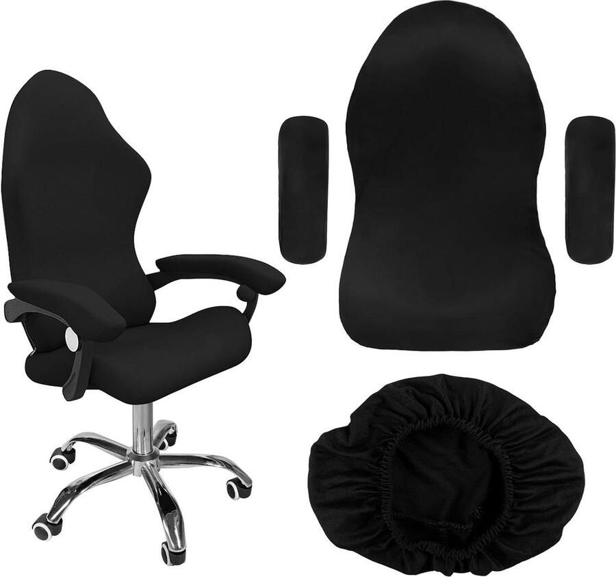 Zwarte Gamingstoelhoes Set 4 stuks Rekbaar Afneembaar Wasbaar Voor Bureaustoel met Armleuningen