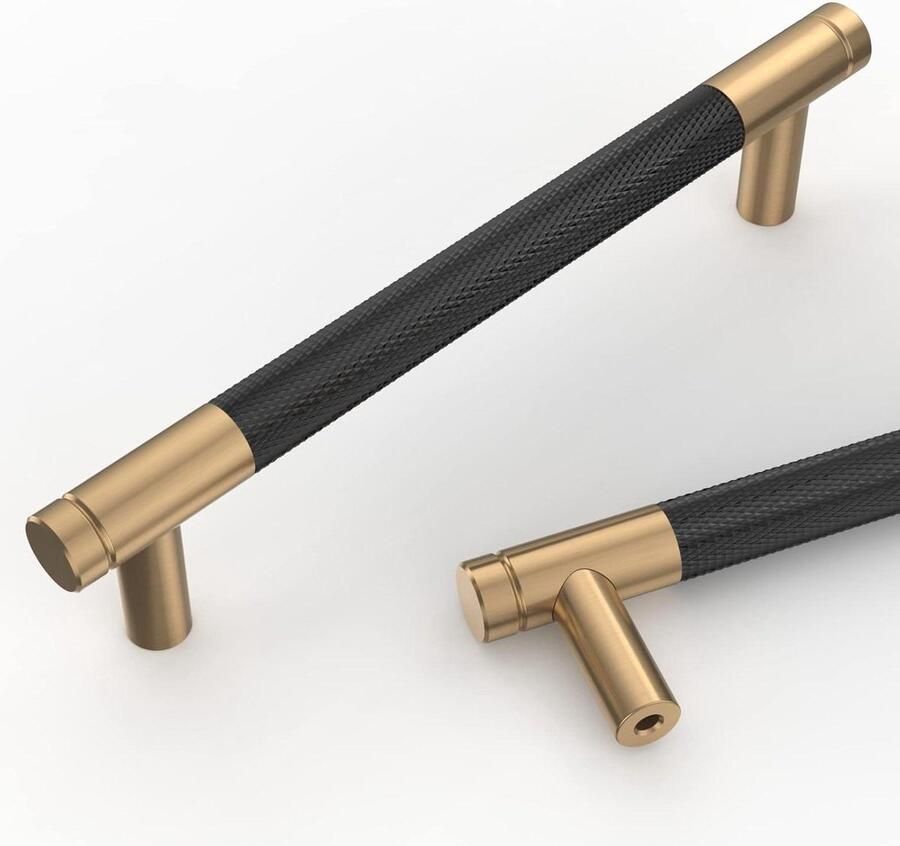 Zwarte Gekartelde Kastgrepen 128mm Goud Vintage Keuken 10 Stuks