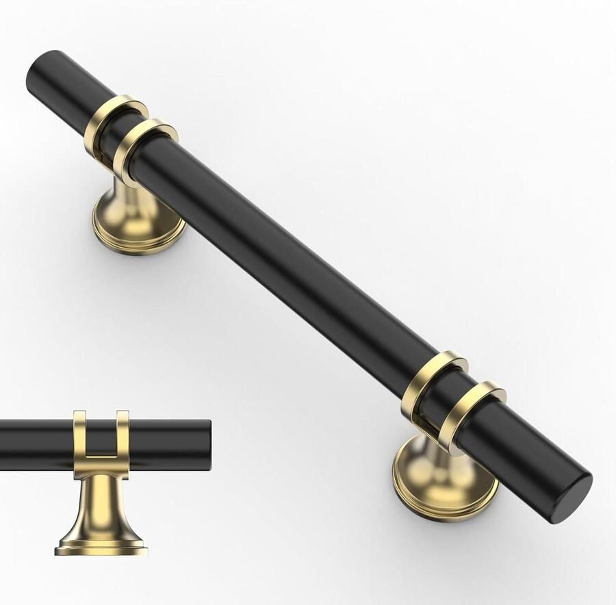 Zwarte-gouden meubelgrepen geschikt voor keukens en kasten 10 stuks 96 mm