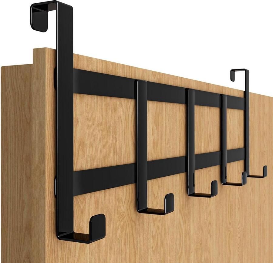 Zwarte deurkapstok om op te hangen hakenlijst met antislip- en vilten pads praktisch als kledinghaken deurkapstok met naar deur hangend design