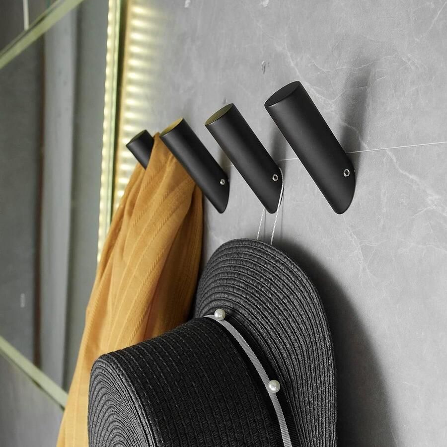 Zwarte Handdoekhaken 4-Pack Wandhaken Wandmontage Heavy Duty Kleding Hanger Haken