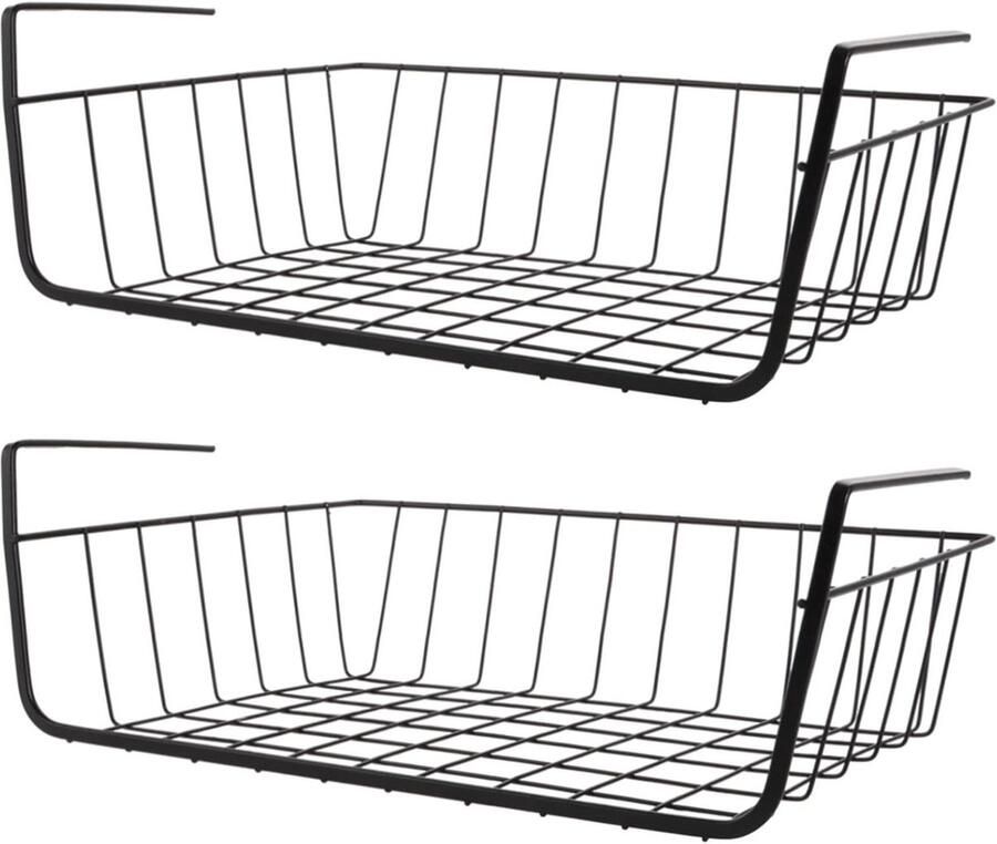 Zwarte Hangmanden Set van 2 Keukenorganizer voor Kast Metalen Opbergmand voor Badkamer Eetkamer en Kantoor