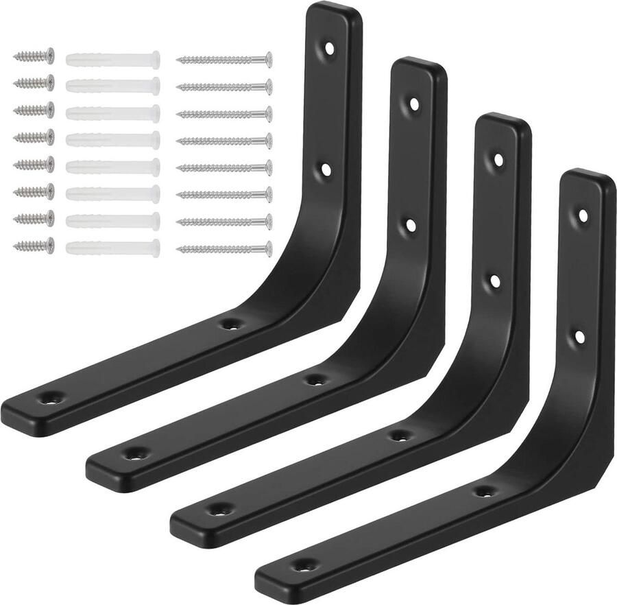 Zwarte Heavy Duty Plankhouders Industrieel ontwerp 4 stuks Metalen 8 inch