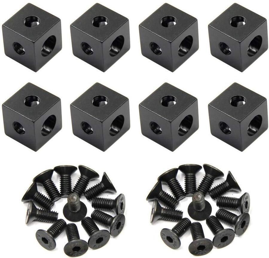 Zwarte Hoek Beugel Kubus 20x20x20mm voor 6mm Slot Aluminium Extrusie Profiel Set van 8 2020 Serie