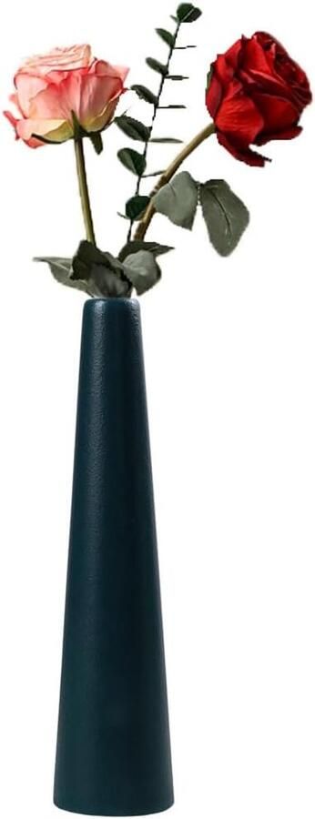 Zwarte hoge kegelvormige keramische bloemenvaas decoratief voor tafel 1 stuk keramisch