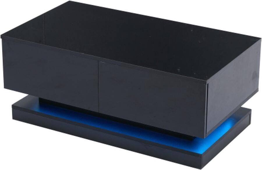 Zwarte hoogglans salontafel met 2 lades salontafel met ledverlichting bedienbaar via mobiele app 90*50*38cm