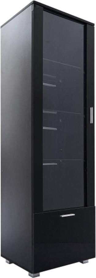 GOTAGEE Zwarte hoogglans vitrinekast met glazen deuren LED-verlichte voor verzamelobjecten parfumkasten boekenkasten met zwarte hoogglans deuren (3 legplanken)