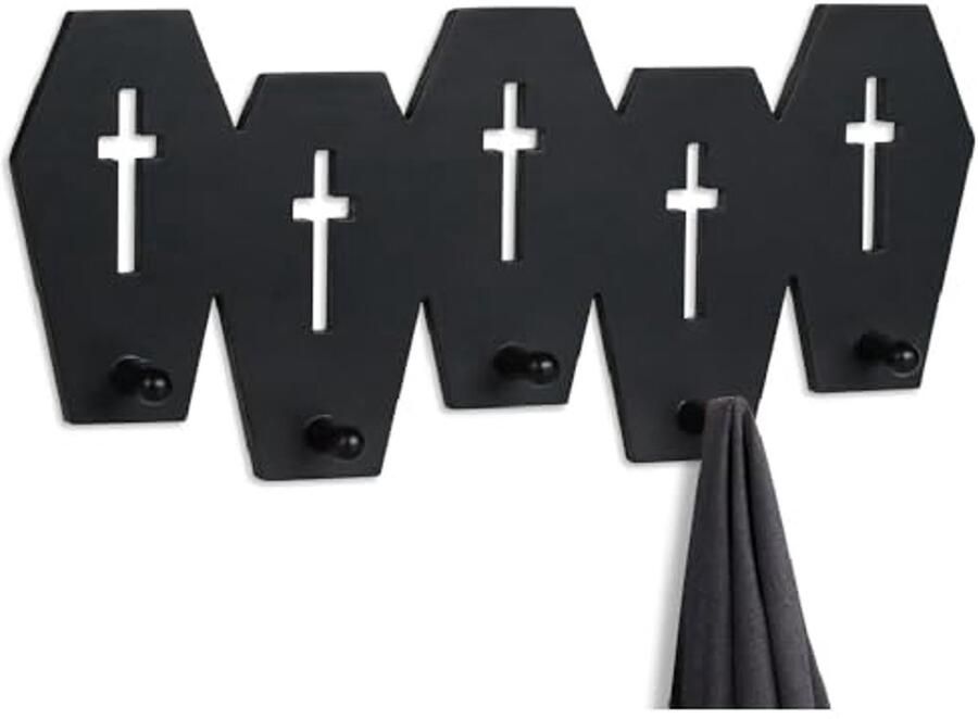 Zwarte houten kapstok met 5 haken Gotische wanddecoratie voor woonkamer slaapkamer en badkamer